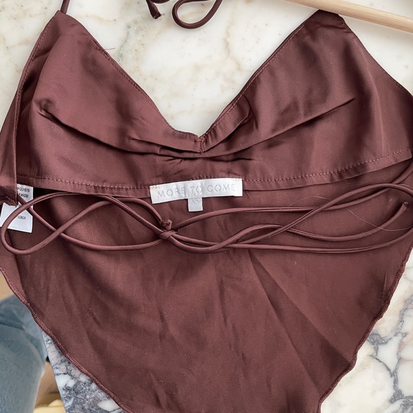MORE TO COME | Veronica Silk Tie Halter Top in Brown with rosette - Picture 6 of 6